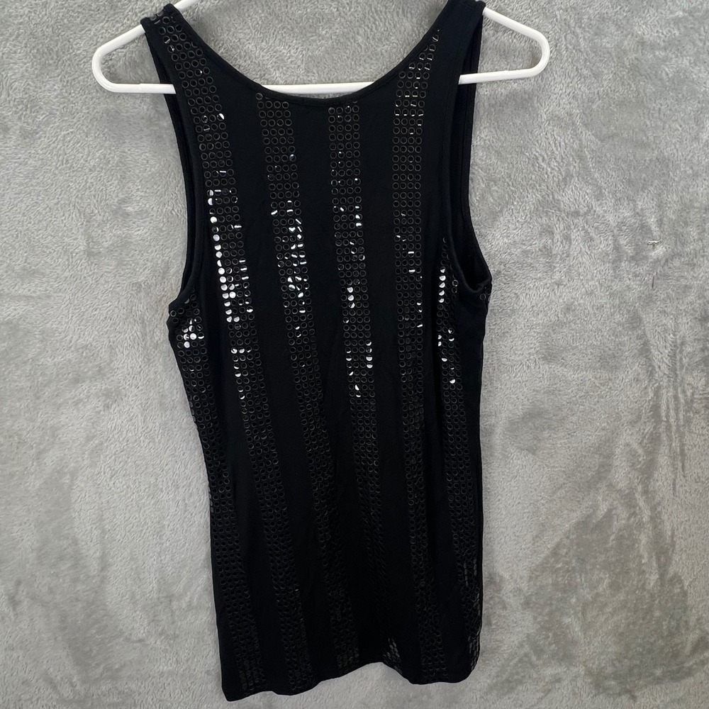 Womens M Black Sequin Striped Tank Top Y2K Indie‎ Sleaze Goth Lite Edgy Glam - Picture 9 of 10